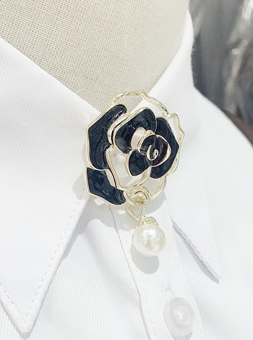 Miss Reza Series Three-Dimensional Enamel Rose Design Pearl Decoration Classic Lolita Delicate Cutout Brooch