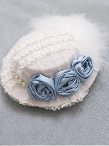 Miss Leisha Series White Feather Ornate Pleated Rose Pearl Trim Grace Classic Lolita Headgear Hat