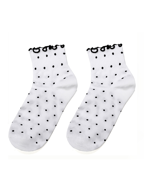 Milk Tea Polka Dot Series Daily Classic Lolita Pleated Lace Trim Sock