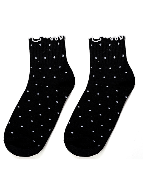 Milk Tea Polka Dot Series Daily Classic Lolita Pleated Lace Trim Sock