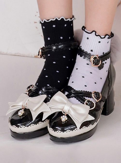 Milk Tea Polka Dot Series Daily Classic Lolita Pleated Lace Trim Sock