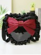 Black Heart Shape Pleated Ruffle Trim Red Big Bow Knot Decoration Classic Lolita Kid Messenger Bag