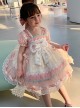 Cute Sweet Pleated Ruffled Lace Jacquard Big Bow Knot Design Classic Lolita Kid Dress