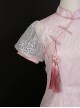 Pink Jacquard Embroidery Chinese Style Improved Cheongsam Jacquard Lace Bow Knot Stand Collar Plate Buckle Tassel Decoration Classic Lolita Dress
