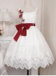 Rose Poem Series Elegant White Graphic Lace Jacquard Embroidery Red Rose Bow Knot Belt Decoration Classic Lolita Dress