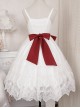 Rose Poem Series Elegant White Graphic Lace Jacquard Embroidery Red Rose Bow Knot Belt Decoration Classic Lolita Dress