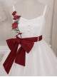 Rose Poem Series Elegant White Graphic Lace Jacquard Embroidery Red Rose Bow Knot Belt Decoration Classic Lolita Dress