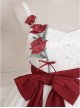 Rose Poem Series Elegant White Graphic Lace Jacquard Embroidery Red Rose Bow Knot Belt Decoration Classic Lolita Dress