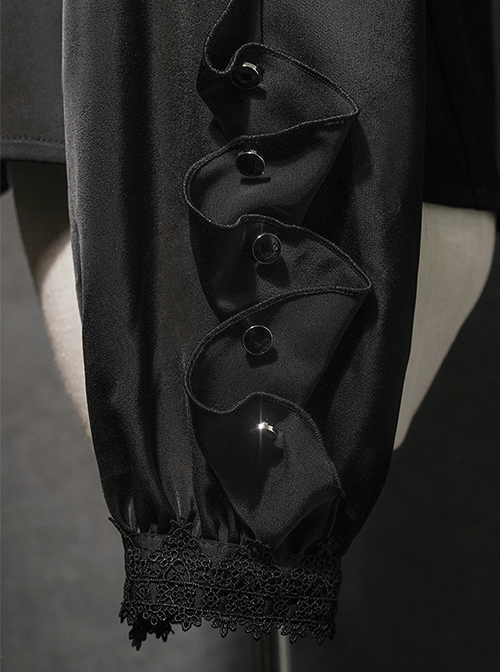 Black Forest Series Ruched Ruffled Turtleneck Irregular Cuff Design Halloween Style Long Sleeve Classic Lolita Shirt