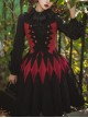 Black Forest Series Halloween Style Rhombus Red And Black Plaid Design Double Row Metal Buttons Classic Lolita Vest