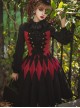 Black Forest Series Halloween Style Rhombus Red And Black Plaid Design Double Row Metal Buttons Classic Lolita Vest