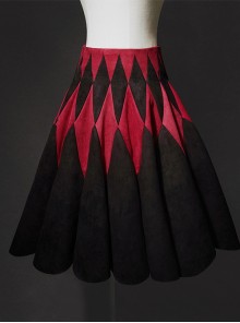 Black Forest Series Halloween Style Elegant Pleated Hem Rhombus Red And Black Plaid Waist Design Classic Lolita Skirt