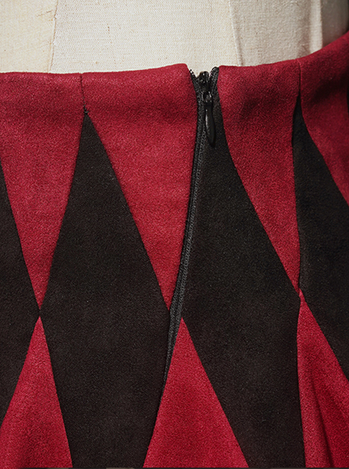 Black Forest Series Halloween Style Elegant Pleated Hem Rhombus Red And Black Plaid Waist Design Classic Lolita Skirt