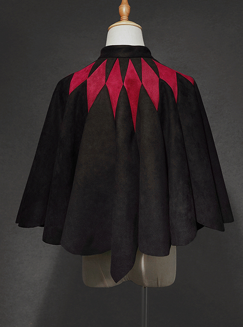 Black Forest Series Halloween Style Irregular Cut Hem Red Rhombus Pattern Design Classic Lolita Cape