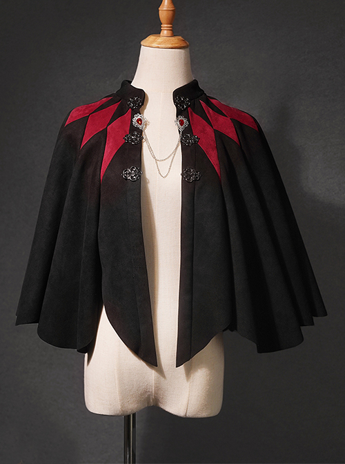 Black Forest Series Halloween Style Irregular Cut Hem Red Rhombus Pattern Design Classic Lolita Cape