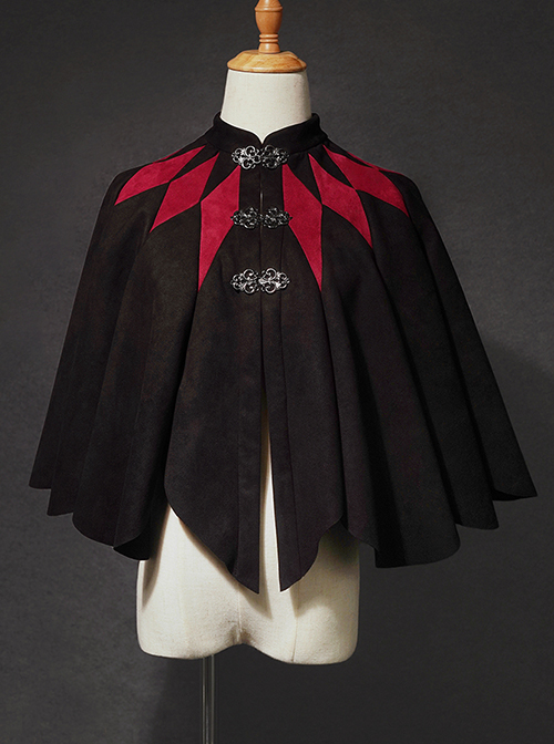 Black Forest Series Halloween Style Irregular Cut Hem Red Rhombus Pattern Design Classic Lolita Cape