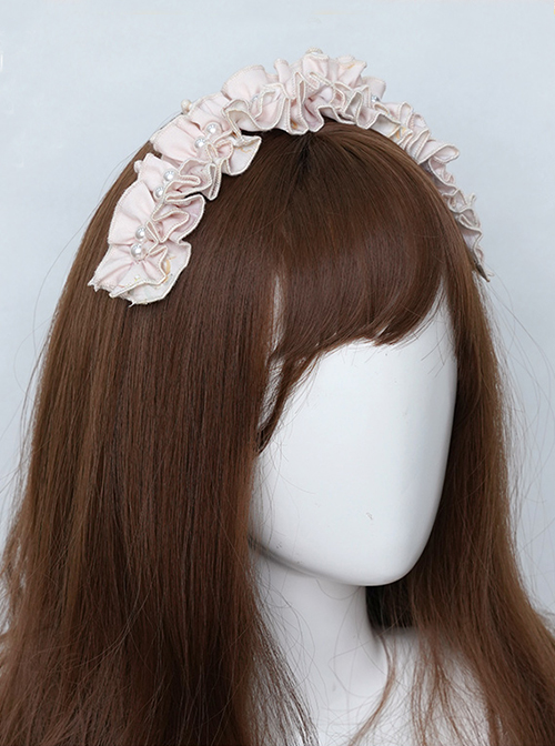 Rabbit And Love Poems Series Elegant Pleated Lace Pearl Decoration Classic Lolita Headband