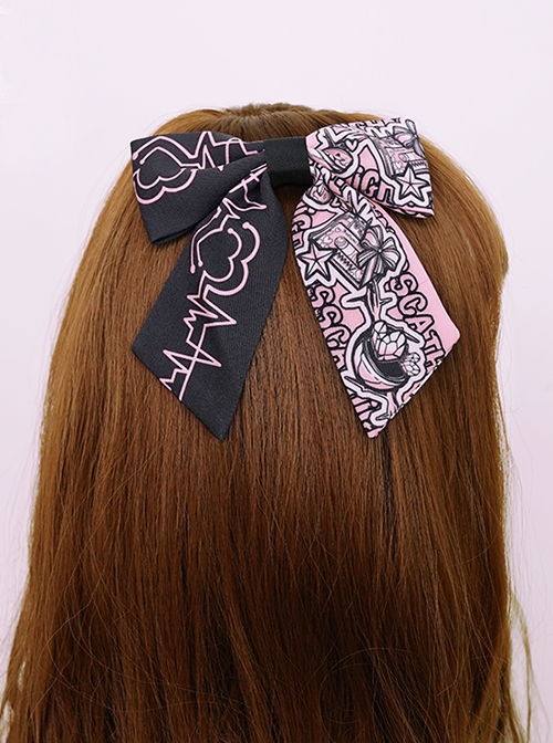 Blackberry Bear Series Sweet Personality Geometric Pattern Decoration Black Pink Classic Lolita Bow Knot Hairpin