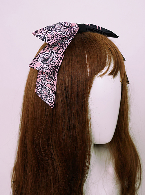 Classic Lolita Blackberry Bear Series Sweet Personality Geometric Pattern Decoration Black Pink Bow Knot Headband