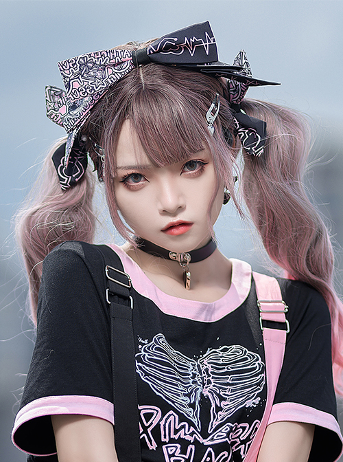 Classic Lolita Blackberry Bear Series Sweet Personality Geometric Pattern Decoration Black Pink Bow Knot Headband