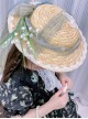 Elegant Green Lily Of The Valley Decoration Lace Ribbon Forest Style Classic Lolita Flat Straw Kid Hat
