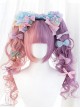 Pink Purple Curly Fluffy Double Ponytail Air Bangs Classic Lolita Long Curly Hair Wig