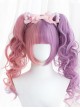 Pink Purple Curly Fluffy Double Ponytail Air Bangs Classic Lolita Long Curly Hair Wig