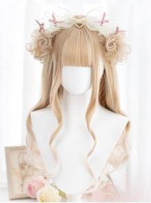 Champagne Romantic Wavy Curl Double Ponytail Balls Tiger Clip Decoration Classic Lolita Long Hair Wig