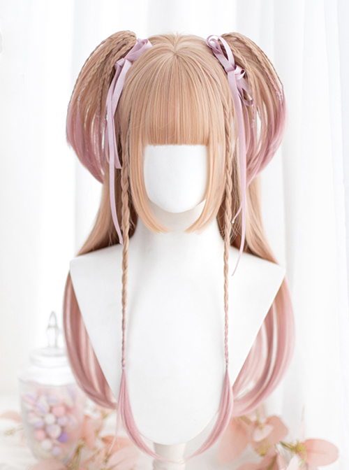 Classic Lolita Natural Cute Long Straight Hair Mini Double Ponytail Clip Decoration Air Bangs Long Wigs