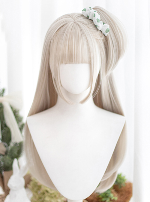 Classic Lolita Natural Cute Long Straight Hair Mini Double Ponytail Clip Decoration Air Bangs Long Wigs