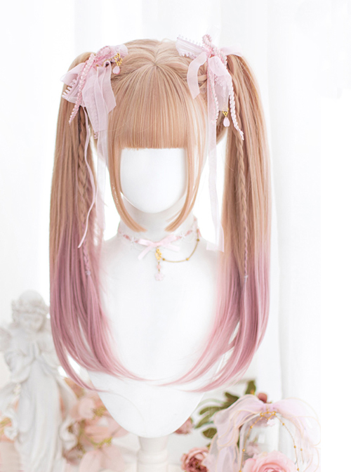 Classic Lolita Natural Cute Long Straight Hair Mini Double Ponytail Clip Decoration Air Bangs Long Wigs