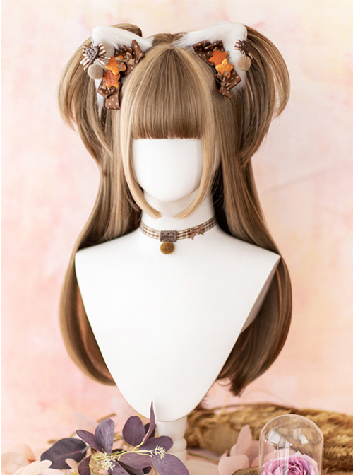 Classic Lolita Natural Cute Long Straight Hair Mini Double Ponytail Clip Decoration Air Bangs Long Wigs