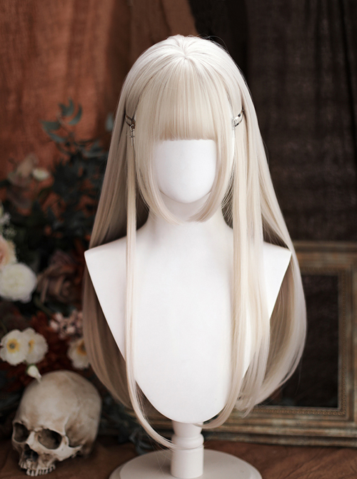 Classic Lolita Natural Cute Long Straight Hair Mini Double Ponytail Clip Decoration Air Bangs Long Wigs