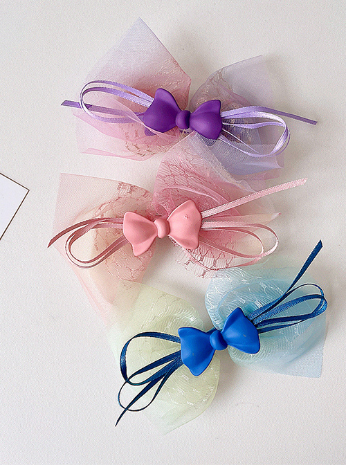 Soft Cute Kid Does Not Hurt The Hair Side Clip Tie-Dye Color Matching Mesh Bow Sweet Lolita Hairpin