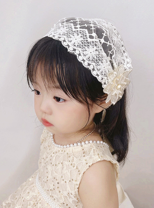 Retro Simple Wide Lace Flower Bow Pageboy Sweet Lolita Kid Hairband Headband