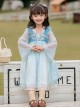 Antique Pearl Lace Thin Short Sleeve Light Blue Tassel Pendant Sweet Lolita Kid Sling Dress Set