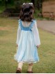 Antique Pearl Lace Thin Short Sleeve Light Blue Tassel Pendant Sweet Lolita Kid Sling Dress Set