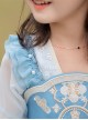 Antique Pearl Lace Thin Short Sleeve Light Blue Tassel Pendant Sweet Lolita Kid Sling Dress Set