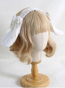 Removable Bow Brooch Sweet Lolita Plush Rabbit Ears Full Cover Lace Kc Wide Headband