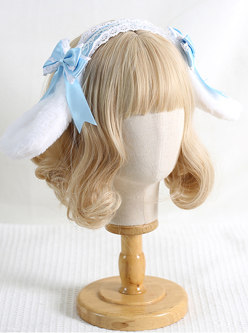 Removable Bow Brooch Sweet Lolita Plush Rabbit Ears Full Cover Lace Kc Wide Headband