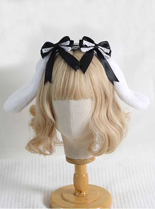 Removable Bow Brooch Sweet Lolita Plush Rabbit Ears Full Cover Lace Kc Wide Headband
