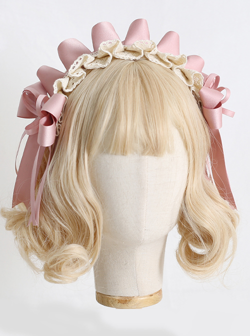 Hand made pink hair ribbon lace kc lolita daily grace bowknot of