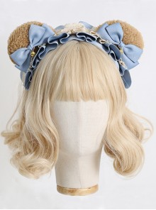 Cute Plush Bear Ears Sweet Lolita Matte Bow Bell Soft Girl Lace Headband