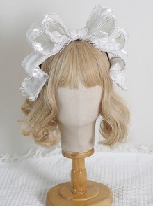 Pearlescent Fairy Sweet Lolita Lace Big Bow Adjustable Ribbon Miss Furla Headband