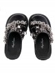 Punk Lolita Silver Stud Chain Black Round Toe Slip On Platform Sandals