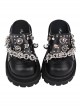 Punk Lolita Silver Stud Chain Black Round Toe Slip On Platform Sandals