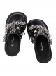 Punk Lolita Silver Stud Chain Black Round Toe Slip On Platform Sandals