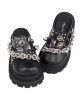 Punk Lolita Silver Stud Chain Black Round Toe Slip On Platform Sandals