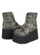 Punk Lolita All-Match Fashion Metal Row Buckle Thick Sole Round Head Super High Heel Studded Short Boots