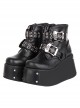 Punk Lolita Silver Skull Metal Buckle Personality Dark Round Toe Lace Up High Heel Booties